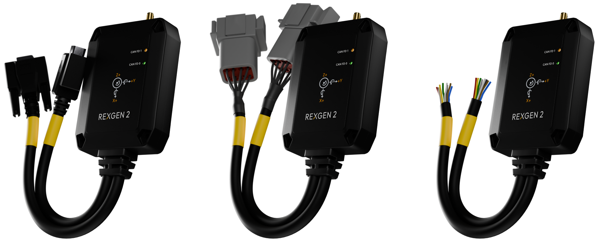 REXGEN 2 connector options: 9 Way D-Sub, Deutsch and free-wired